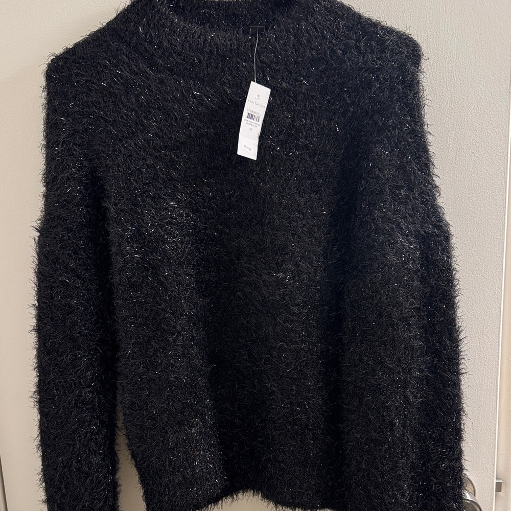 Ann Taylor Black Fuzzy Turtleneck Sweater